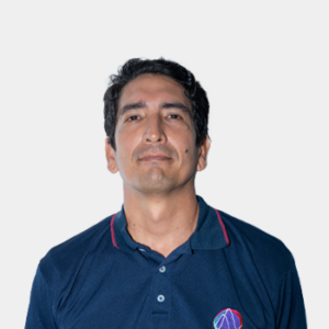 The photo was taken in the foreground, white background and the teacher Omar Javier Tijaro is located in the centre.