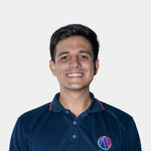 The photo was taken in the foreground, white background and the teacher Hans Yecid Garcia is located in the centre.