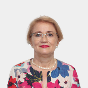 The photo was taken in close-up, on a white background, with the professor Bozena Lechowska in the center.